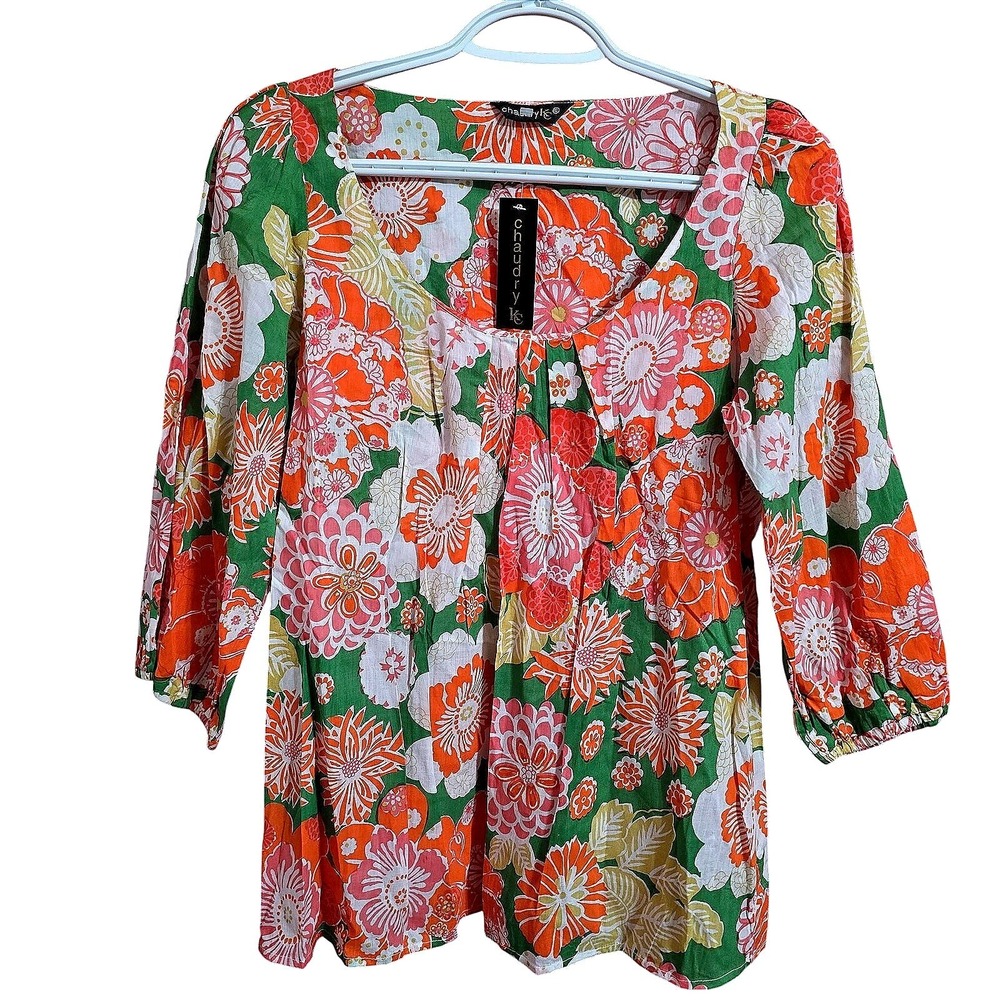 Chaudry KC 3/4 Sleeve Bohemian‎ Hippie 70s Floral Blouse Small